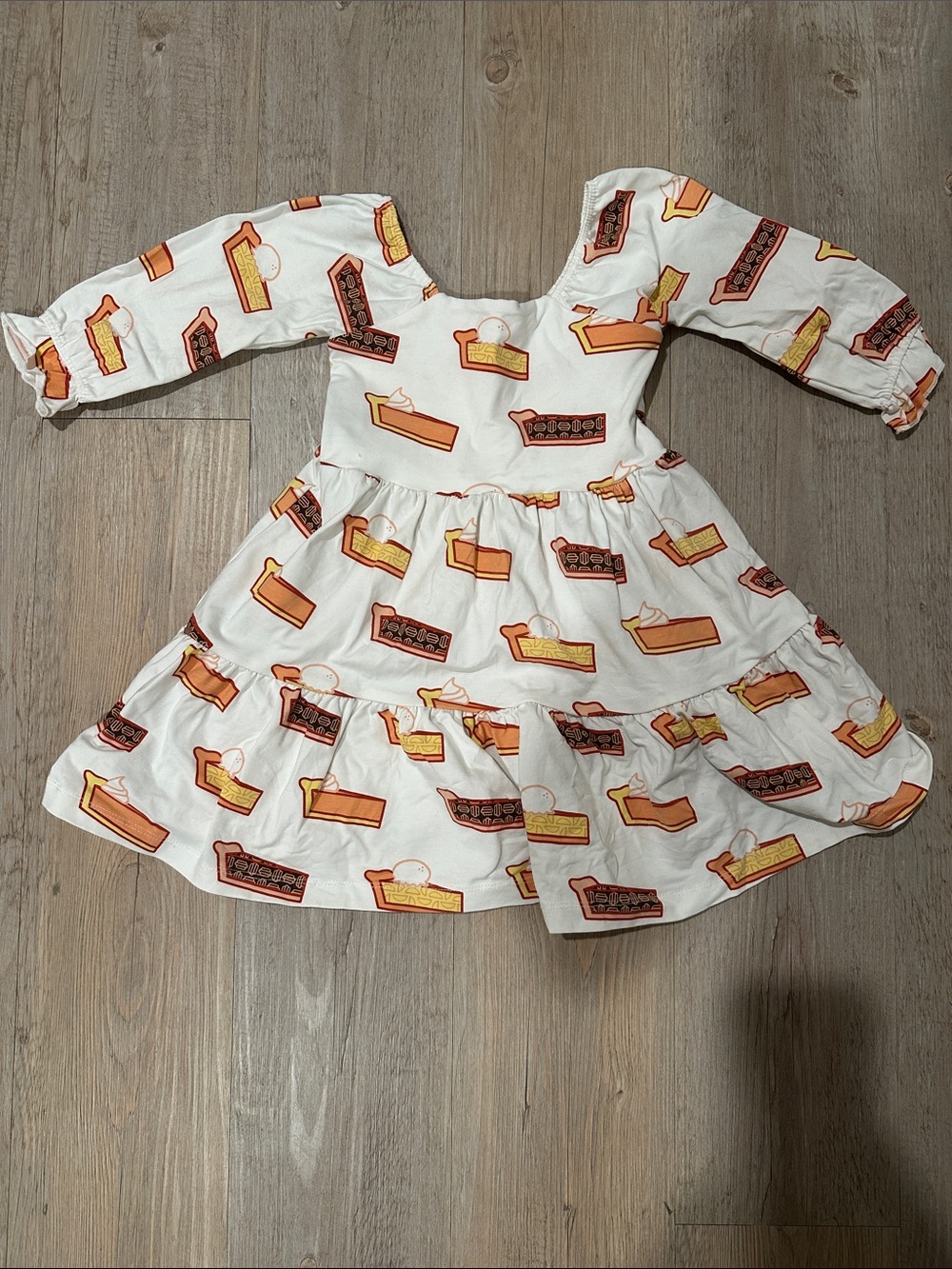 Girls White Tiered Dress with Orange & Yellow Print